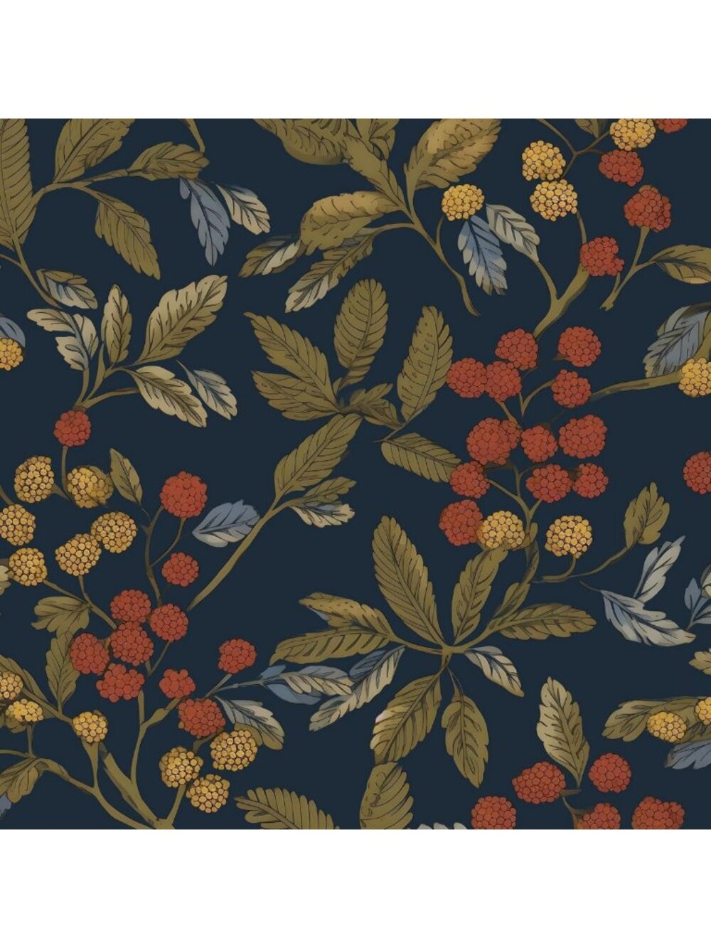 Vintage Navy Floral Leaf Peel and Stick Wallpaper, 17.5"x393.7", Home Decor